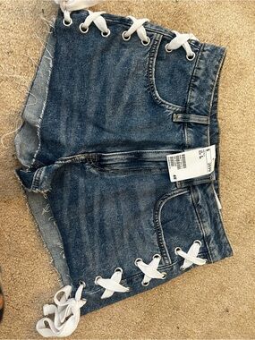 H&M Blue Denim Lace-Up Jean Shorts